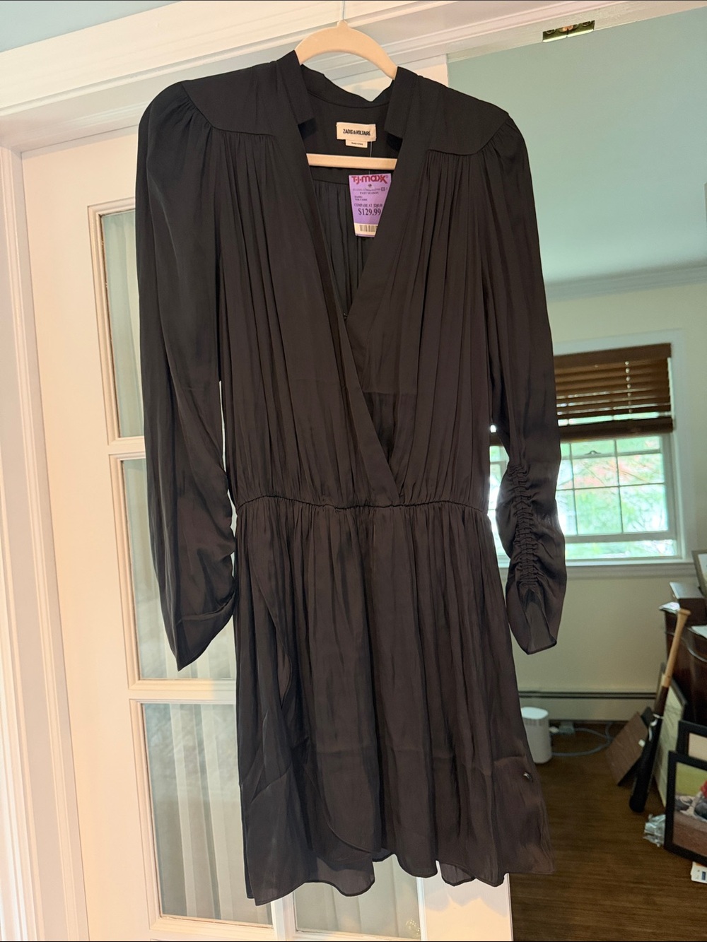 Zadig & Voltaire Black Long-Sleeve V-Neck Pleated Dress